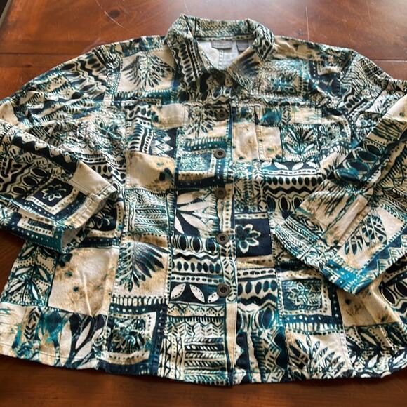 Additions by Chico’s Size 16 Teal Print Twill Jacket Casual Unlined - Picture 5 of 7